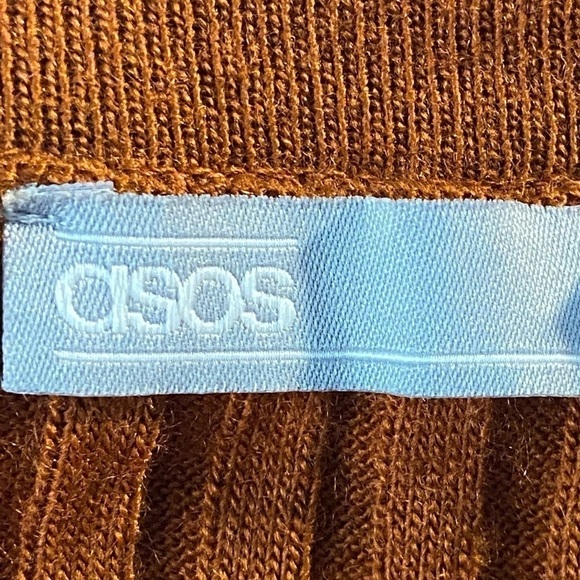 ASOS Fall Rust Orange Pumpkin Ruffle Mock Neck Sweater Stretch Ribbed FALL Cozy - Picture 8 of 9